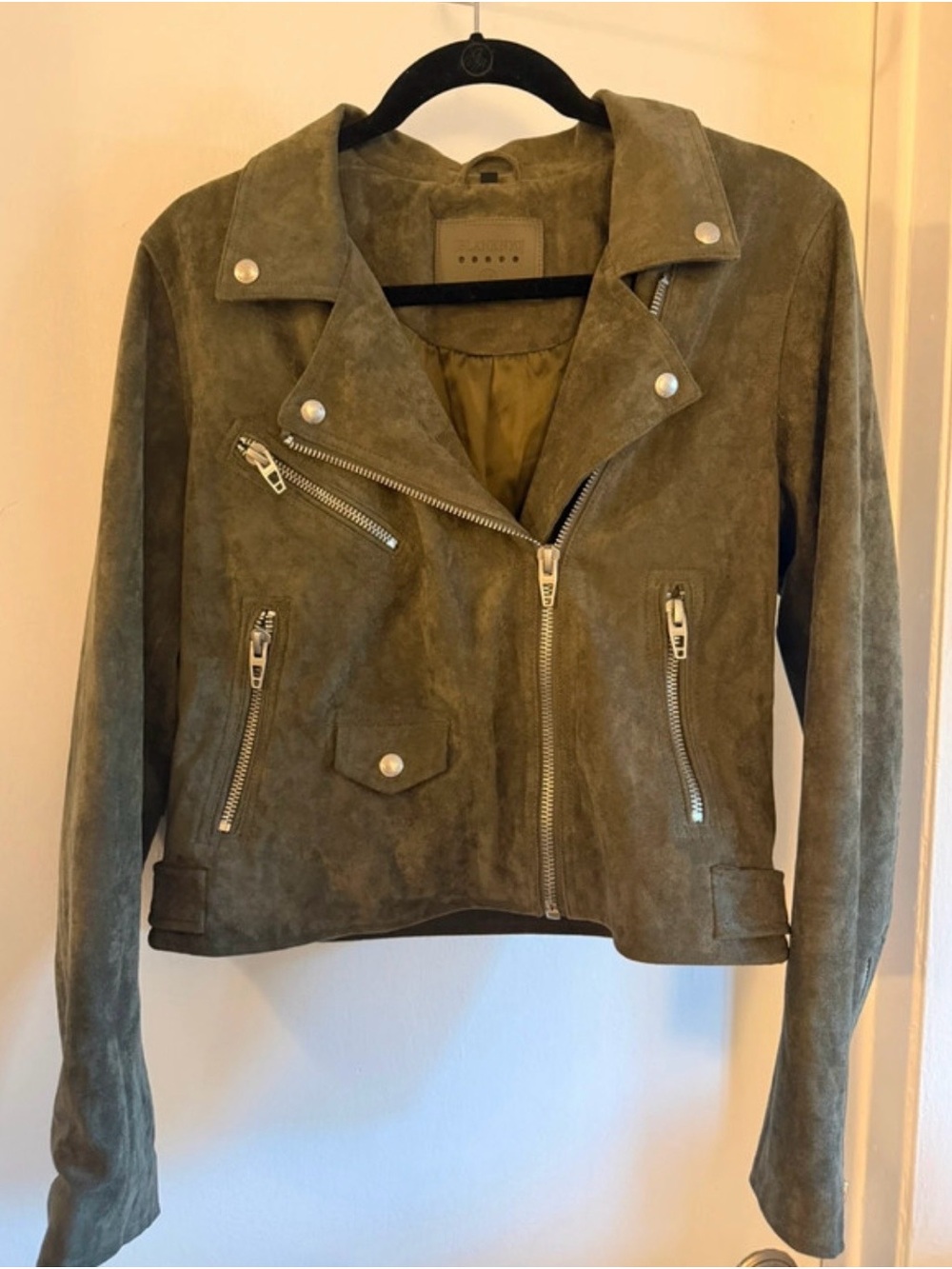 Blank NYC Olive Suede Moto Jacket with Silver Hardware
